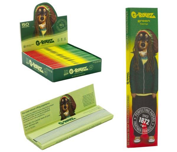 Pets Rock 'Reggae' - Green Organic Hemp - 50 KS Slim Papers G-Rollz